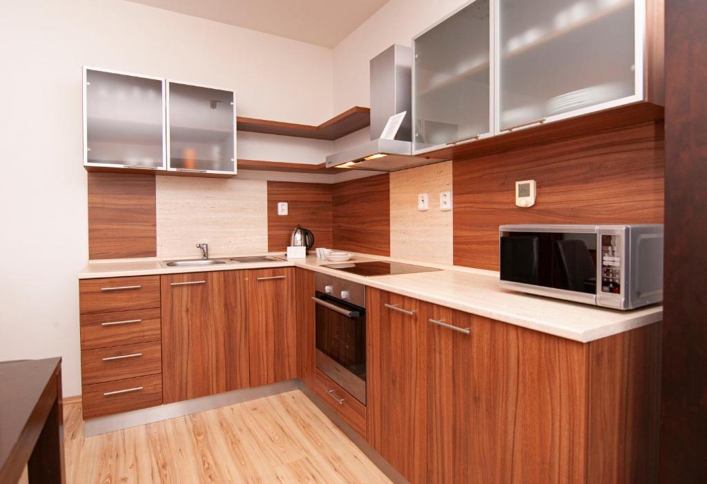 Kuchyň nebo kuchyňský kout v ubytování Apartmany Sileas