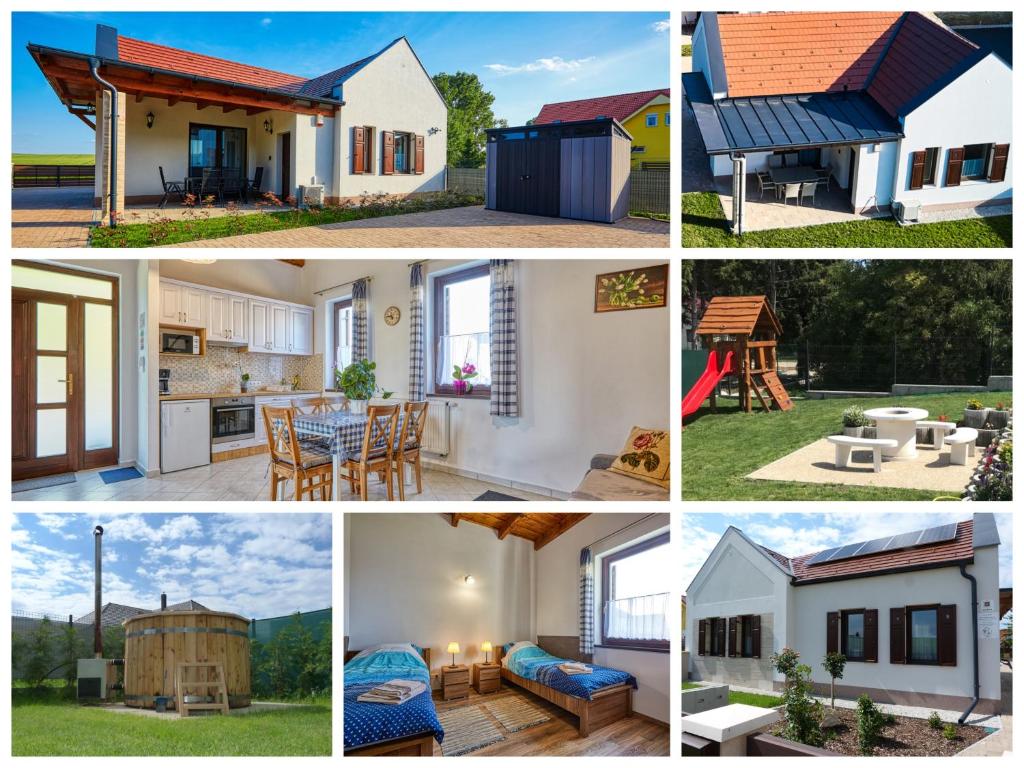 een collage van foto's van een huis bij Rózsabarack Vendégházak in Hegykő
