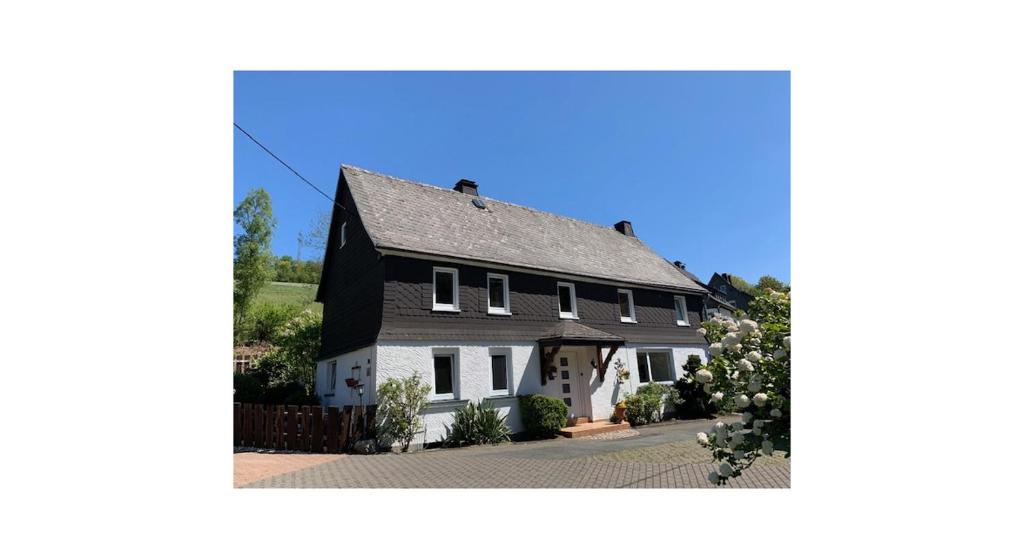 a house with a black and white roof at Sauerland-Relax in Schmallenberg