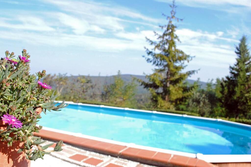 a swimming pool with a view of the mountains at La Fabbrichina in Gambassi Terme