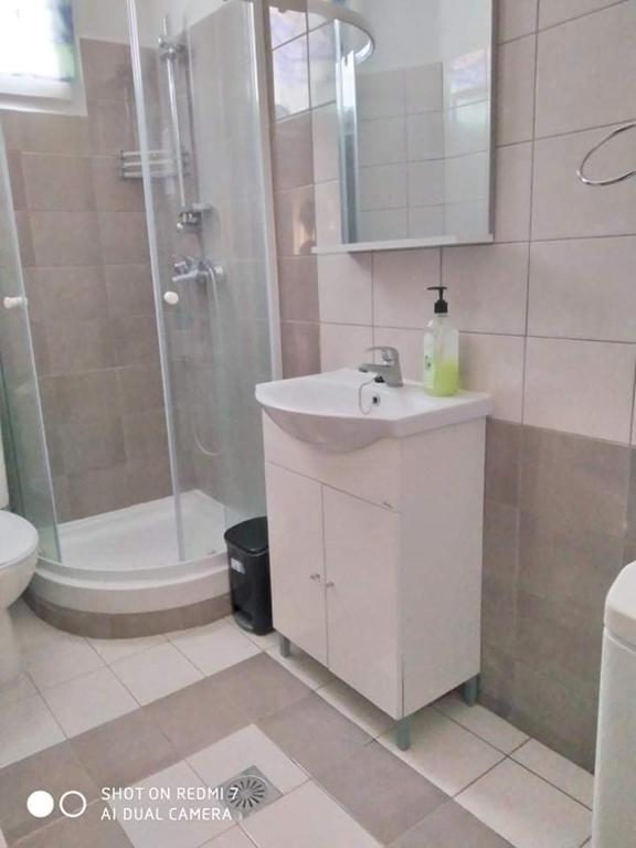 A bathroom at Ammos Apartments