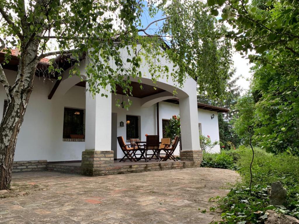un patio de una casa con dos sillas en Bivaly Tanya, en Domaszék