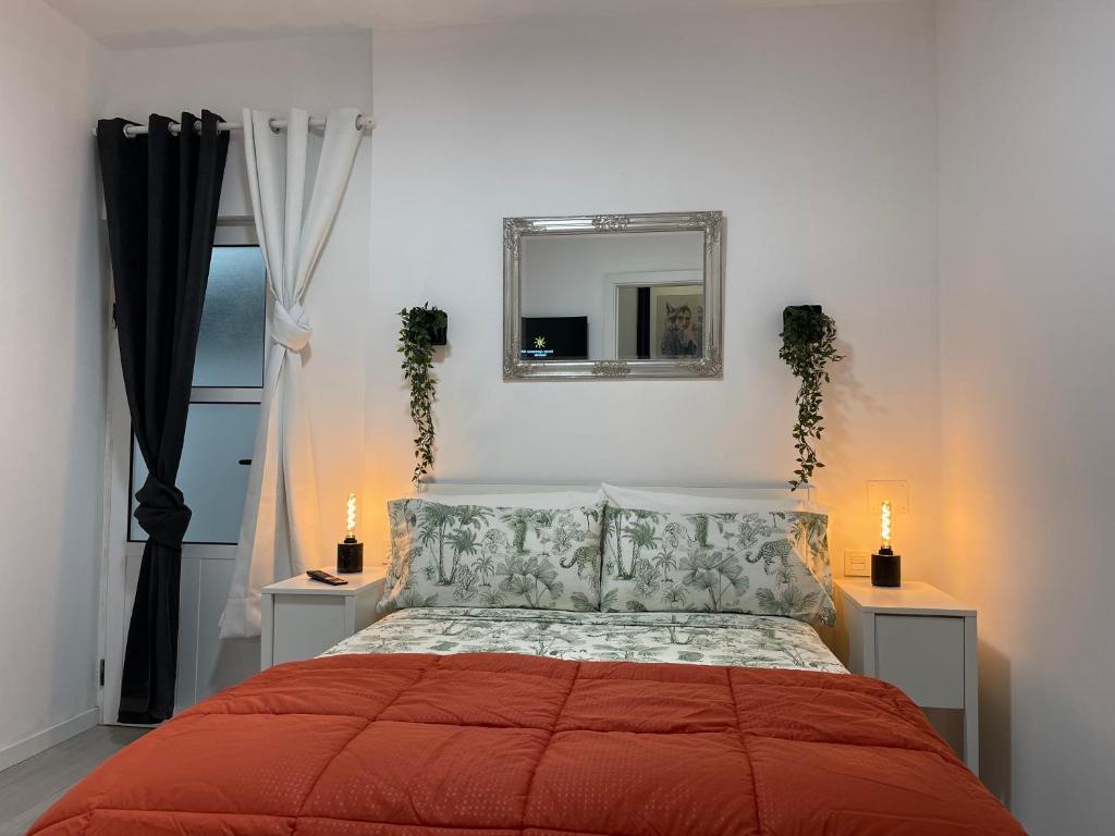 a bedroom with a bed with a mirror on the wall at Dream Recova in Santa Cruz de Tenerife