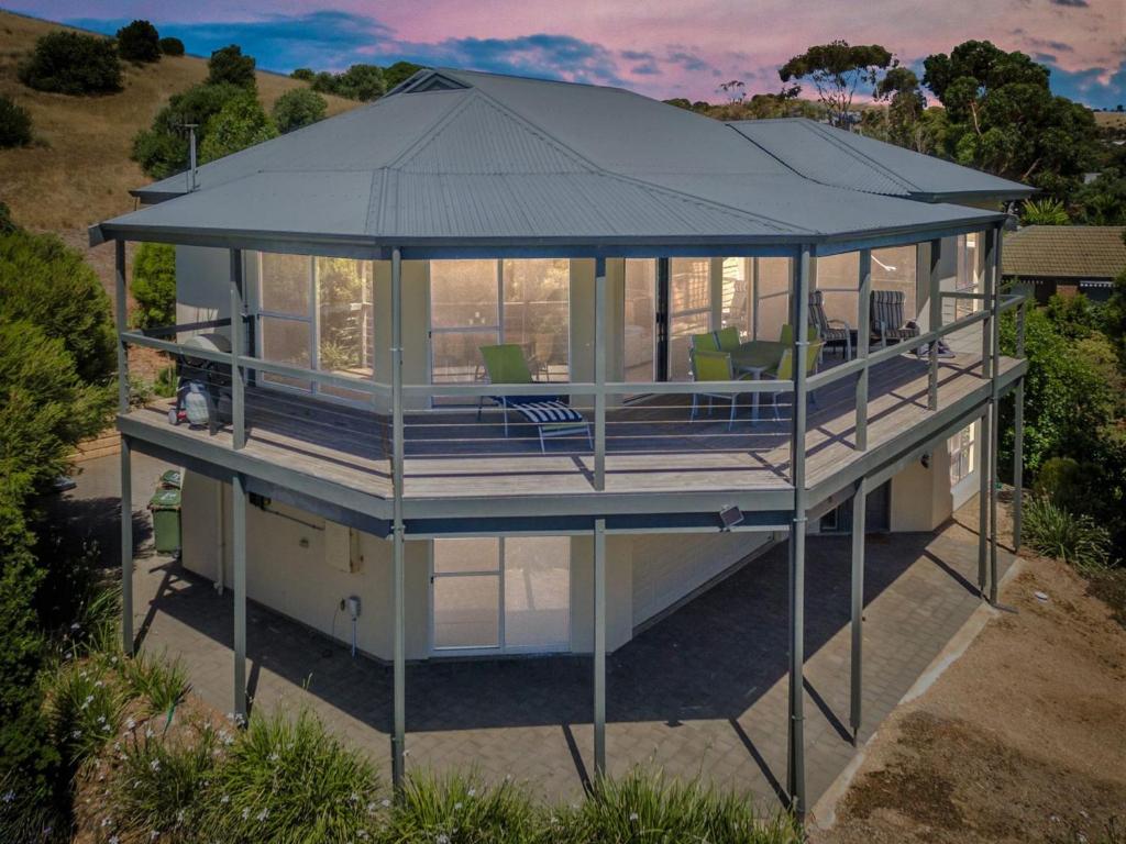 an overhead view of a house with a roof at Carrickalinga Dreams 15 Solitude Drive in Carrickalinga