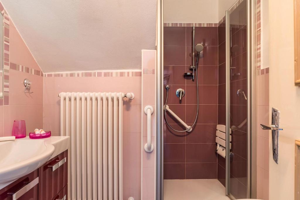 łazienka z prysznicem i umywalką w obiekcie Casa Sicina Alberto w mieście Valfloriana