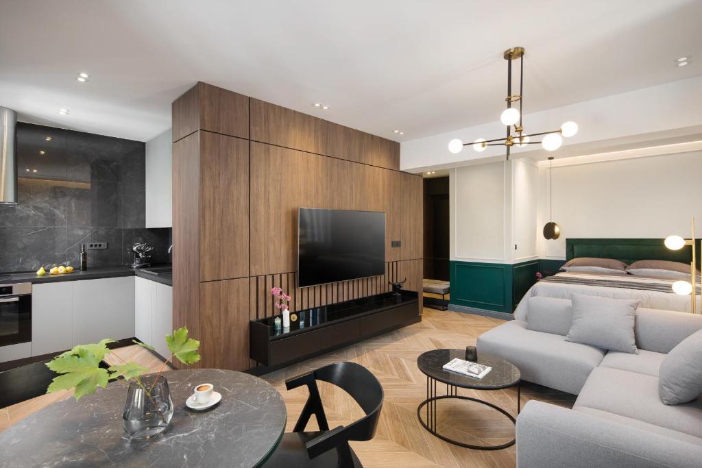 Televízia a/alebo spoločenská miestnosť v ubytovaní Borgo Apartment