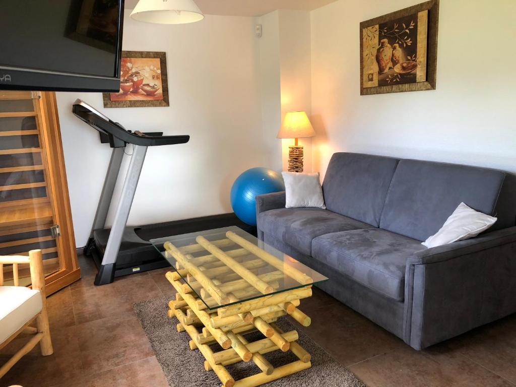 Posezení v ubytování logement avec piscine couverte chauffée du 15 avril à octobre et spa privatifs, vue