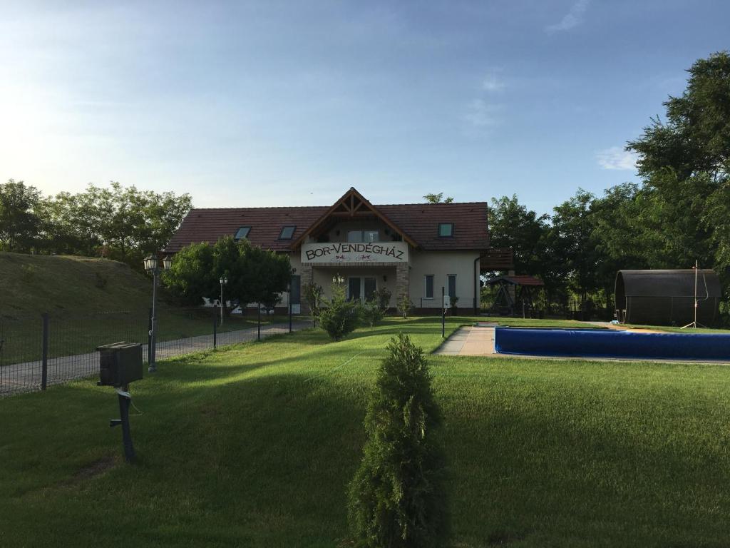 uma casa com um quintal com uma piscina em Bor-Vendégház em Kiskőrös