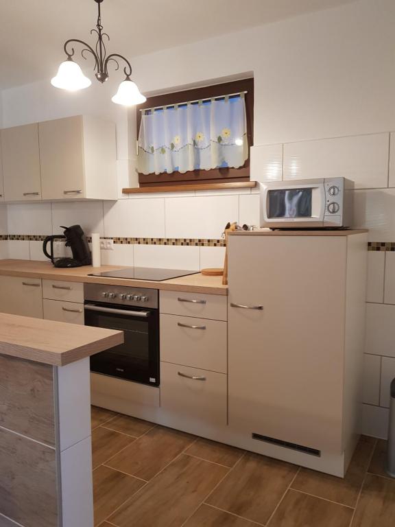 Kuchyň nebo kuchyňský kout v ubytování Ferienwohnung Greilitz beim Forstsee