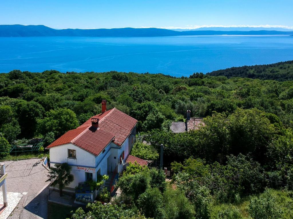 an aerial view of a house with the ocean in the background at Apartment Adalgisa - LBN128 by Interhome in Labin