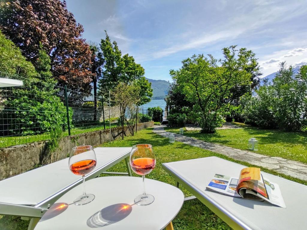 two glasses of wine on a table with a view at Apartment Bruna by Interhome in Gera Lario