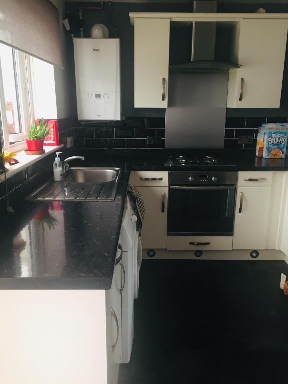 a kitchen with a sink and a stove at LivingWater in Manor