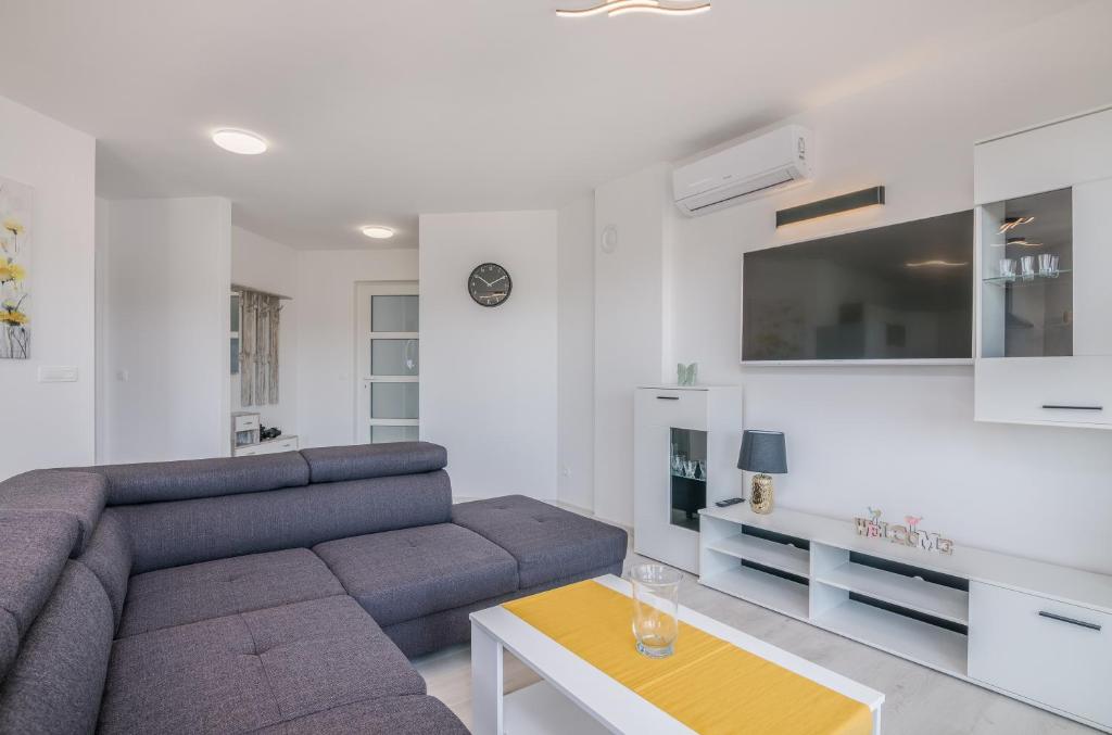 Telewizja i/lub zestaw kina domowego w obiekcie Apartments Villa "Aurea" with pool