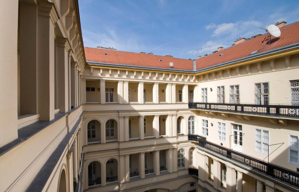 a view from the courtyard of a building at NN Apartman Budapest in Budapest