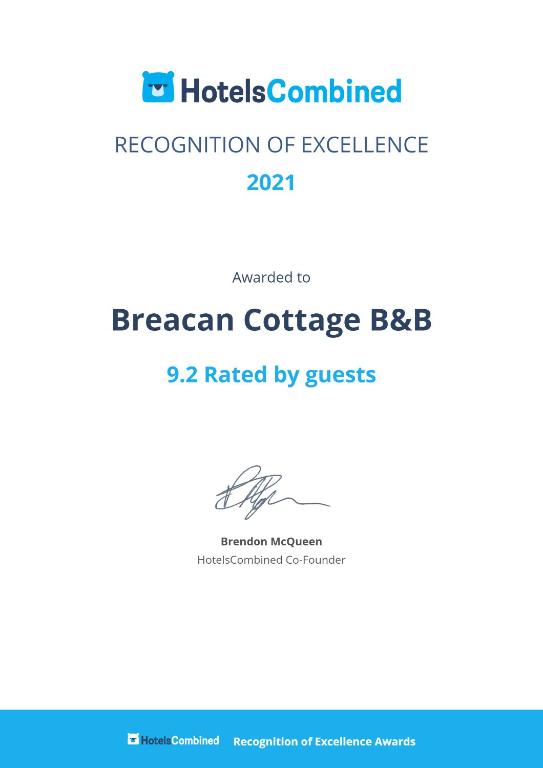 Certifikát, hodnocení, plakát nebo jiný dokument vystavený v ubytování Breacan Cottage B&B