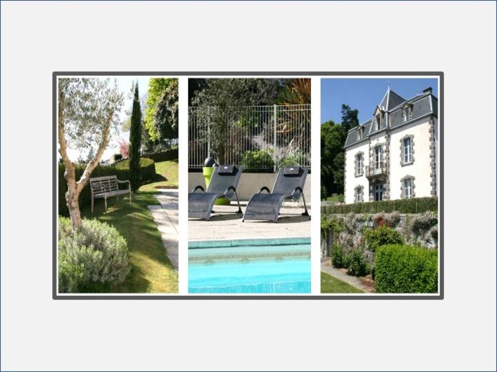 três fotos de uma casa e uma piscina em Maison d'hôtes et gîtes La Chouannerie à côté du parc du Puy duFou em Pouzauges