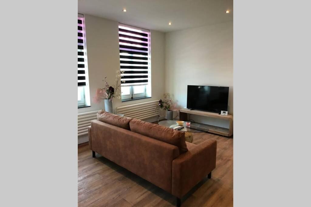 Il comprend un salon doté d'un canapé et d'une télévision à écran plat. dans l'établissement Sas van Gent, luxe appartement in centrum, à Sas van Gent