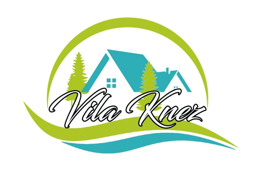 ein Logo für ein Dorf mit einem Haus und Bäumen in der Unterkunft Vila Knez in Sremska Mitrovica