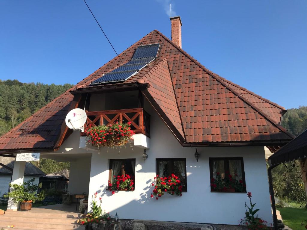 a house with solar panels on the roof at Pensiunea Dealul cu Melci in Vidra