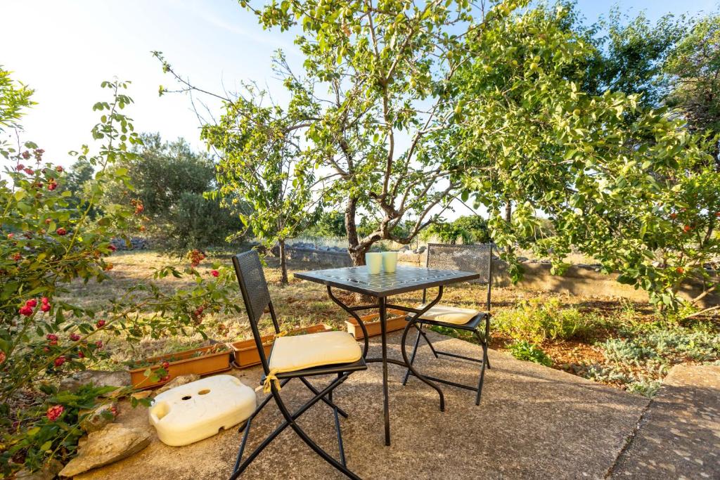 a table and two chairs in a garden at Apartments Biserka in Božava