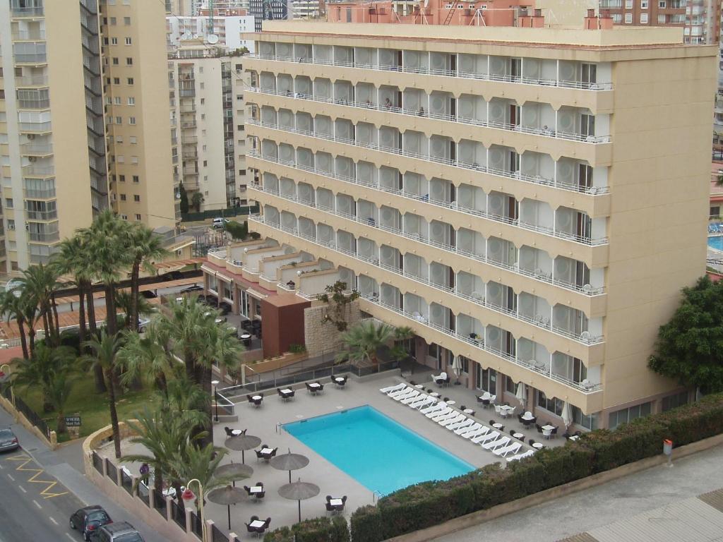 an overhead view of a hotel with a swimming pool at Mont-Park in Benidorm