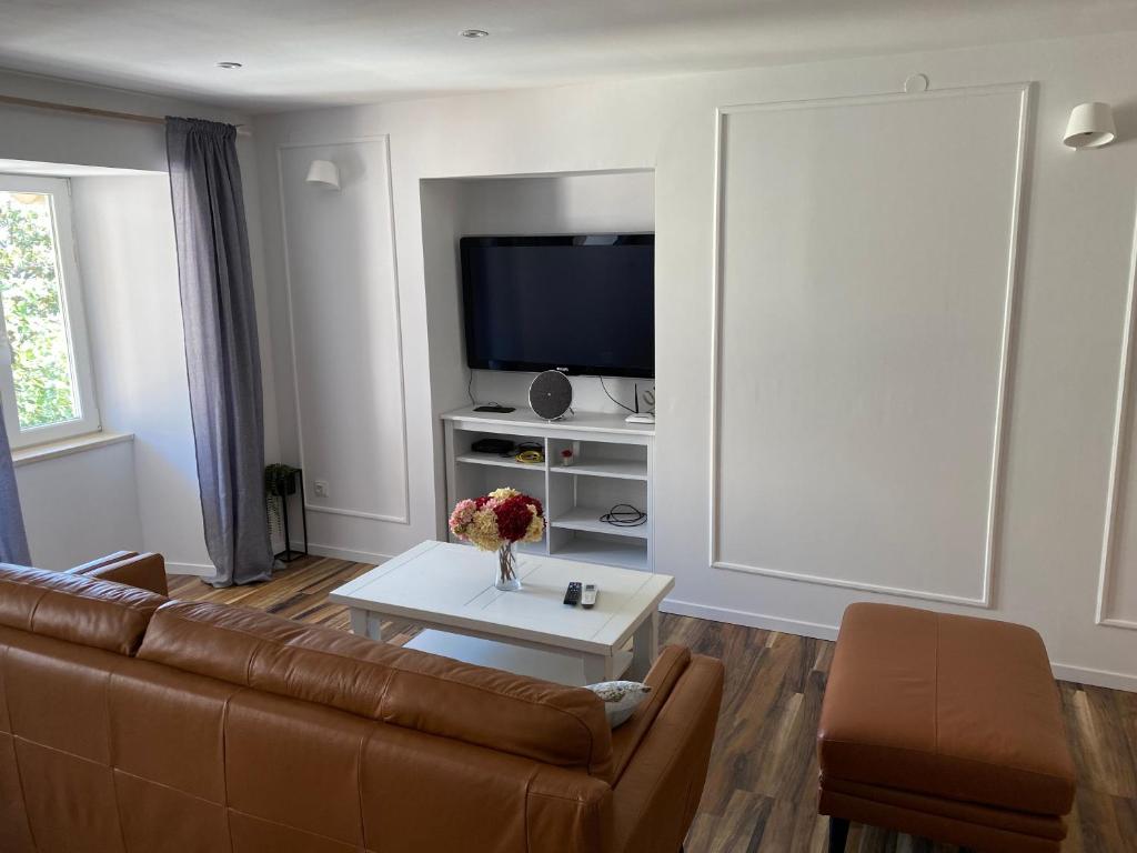 Televízia a/alebo spoločenská miestnosť v ubytovaní Apartman Volosko