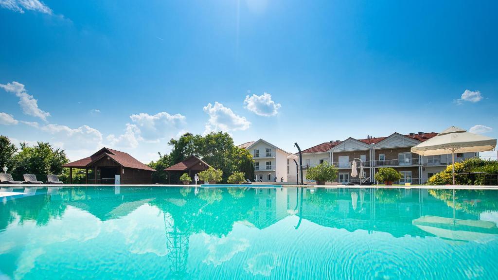 Swimming pool sa o malapit sa Aranyszarvas Panzió, Étterem és Grillterasz