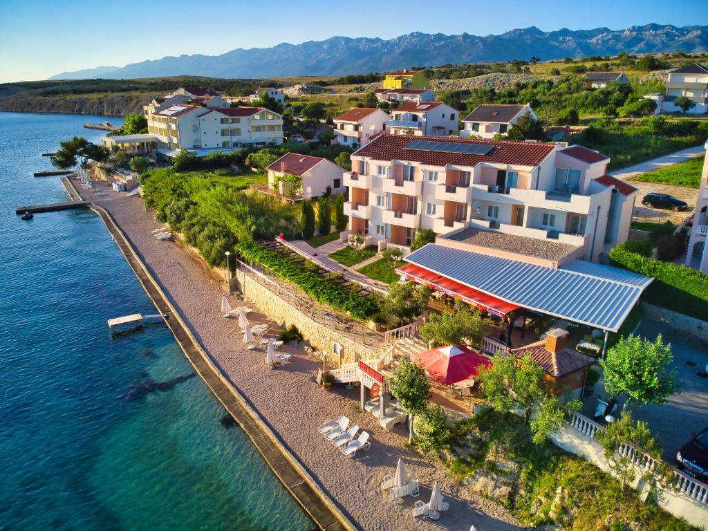 an aerial view of a resort next to the water at Pension Augustino in Ražanac