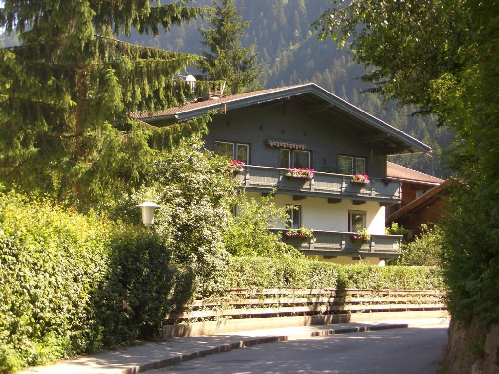 ein Haus am Straßenrand in der Unterkunft Meckyheim in Mayrhofen