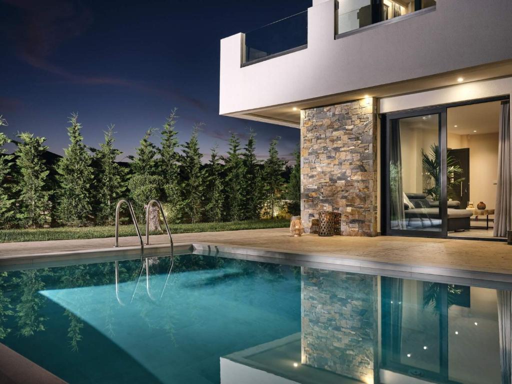 Errikos Family Villa في Áyios Kírikos: مسبح امام بيت