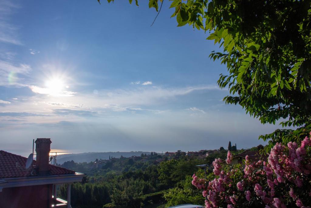 a view of a valley with the sun in the sky at Seaview Heights above Portorož in Izola