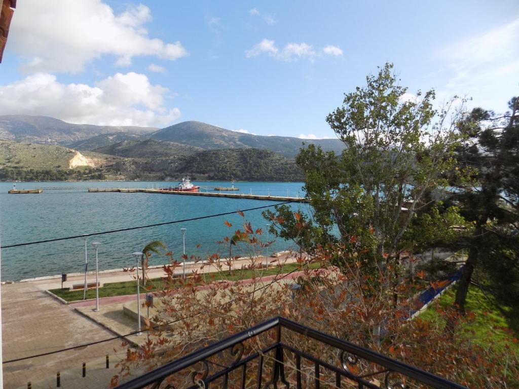 a view of the lake from the balcony of a house at Marina Studios II in Argostoli
