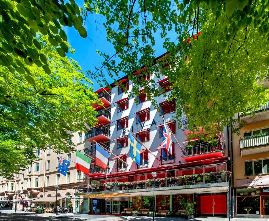 a building with british flags on it at Hotel Rival in Stockholm