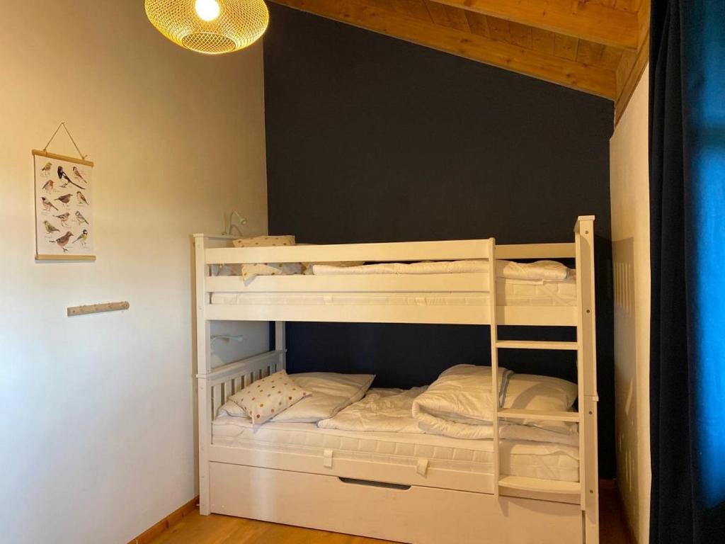 Etagenbett mit 2 Etagenbetten in einem Zimmer in der Unterkunft Ferienhaus Waldhaus in Grafenau