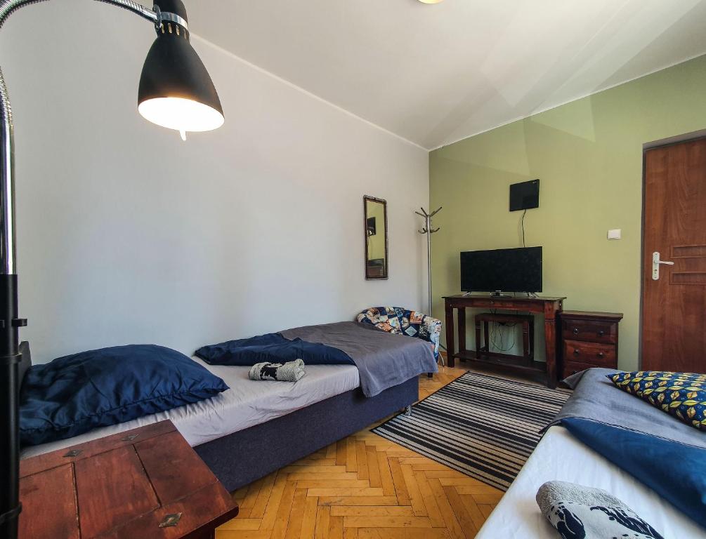 Televízia a/alebo spoločenská miestnosť v ubytovaní Hostel Mazurska 8a