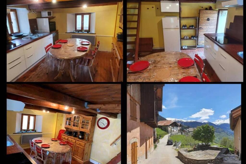 kolaż czterech zdjęć kuchni w obiekcie Maison individuelle chaleureuse au calme w mieście Bourg-Saint-Maurice