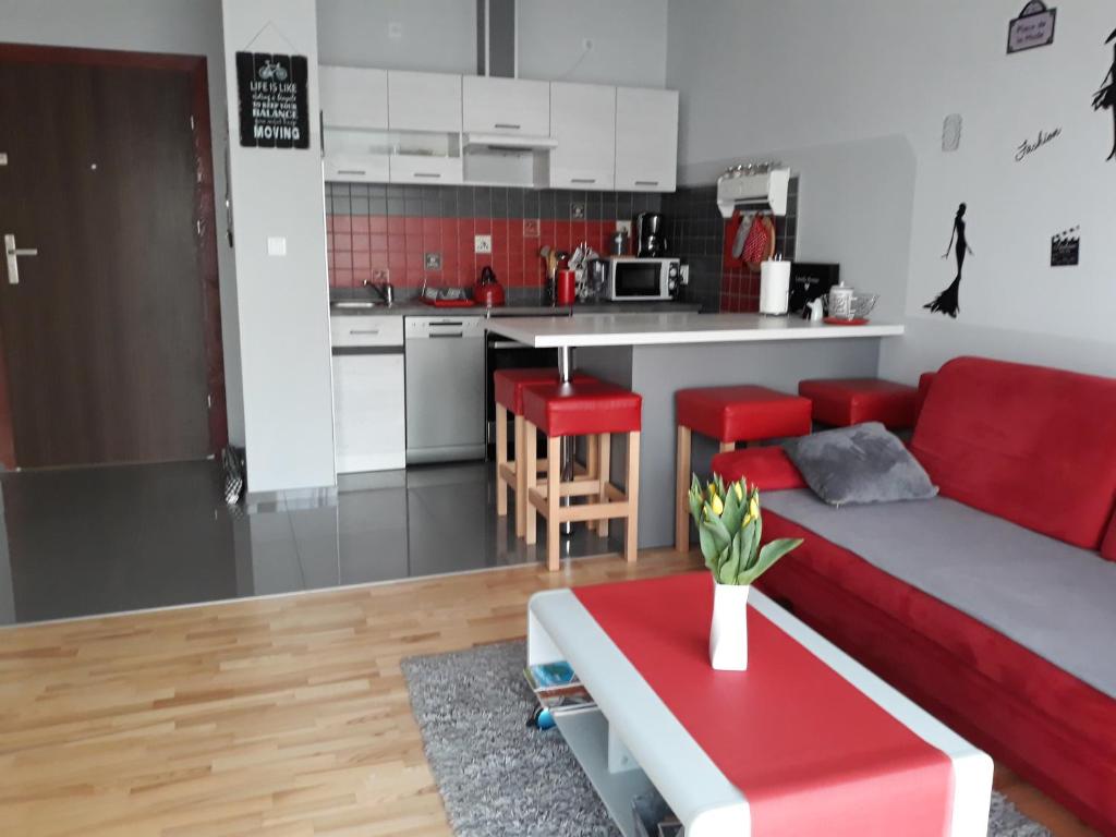 Kuchyň nebo kuchyňský kout v ubytování Przytulny Apartamencik