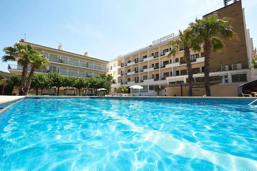 une grande piscine en face d'un hôtel dans l'établissement Checkin Flamingo, à L'Estartit