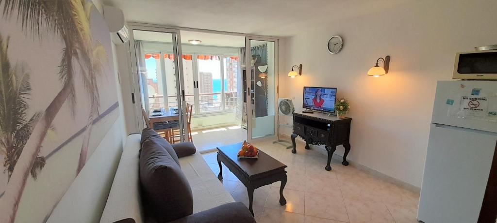 A television and/or entertainment centre at Apartment Sea View in Rincon de Loix- free parking, pool, Wi-Fi, new air conditioning