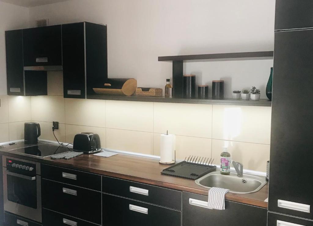 Kuchyň nebo kuchyňský kout v ubytování Apartament Stożek