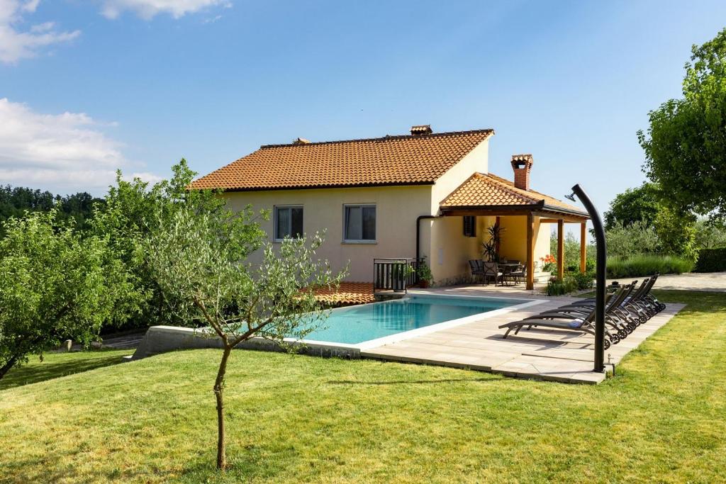 une maison avec une piscine dans une cour dans l'établissement Holiday Home with pool and garden, à Trviž