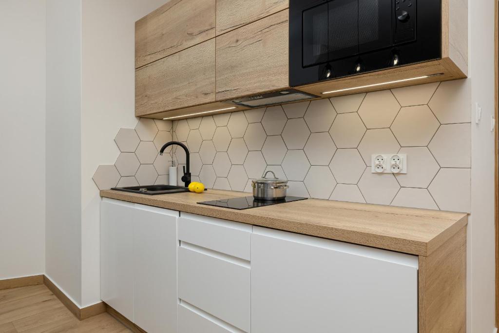 Kuchyňa alebo kuchynka v ubytovaní Apartamenty Zielona 11 by Noclegi Renters