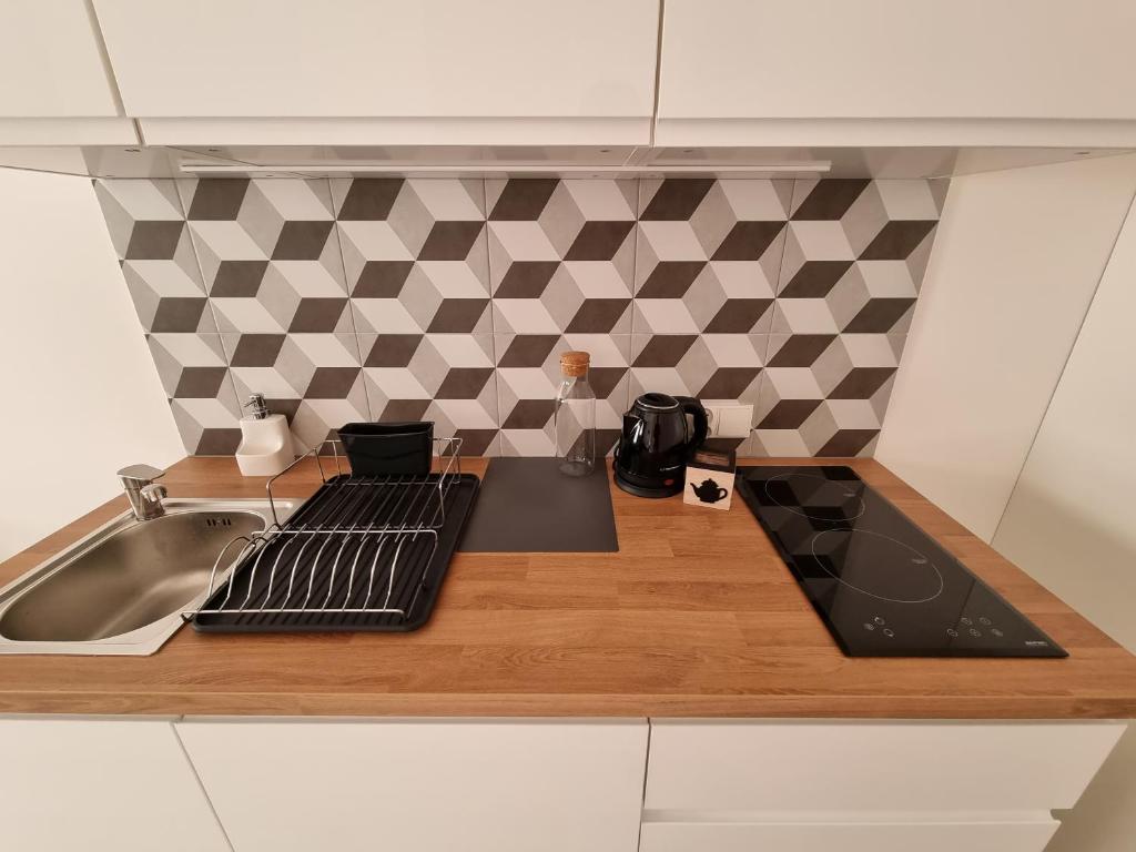 Kuchyňa alebo kuchynka v ubytovaní Apartamenty Katowice Stawowa 5