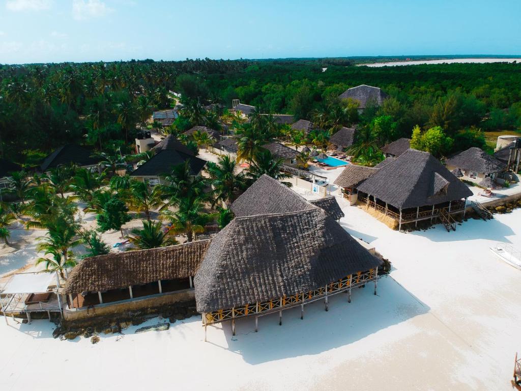 an aerial view of a resort on the beach at Kikoi Boutique Hotel in Michamvi