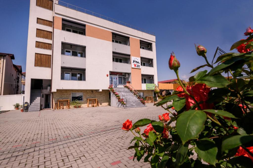 a building with red roses in front of it at Vilele violeta in Mamaia Sat/Năvodari