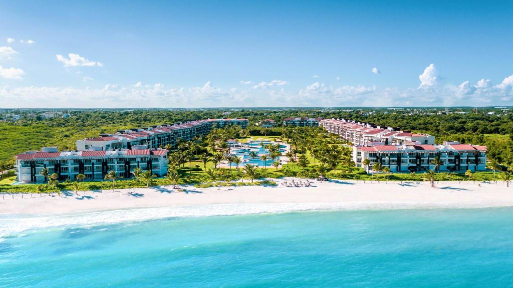 an aerial view of the resort from the beach at Mareazul Beach Front Condos At playa del Carmen in Playa del Carmen