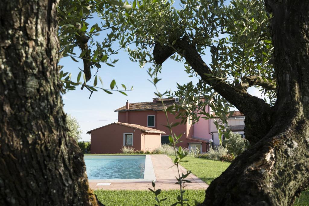 una casa con piscina en un patio en PODERE IL QUADRO en Lamporecchio