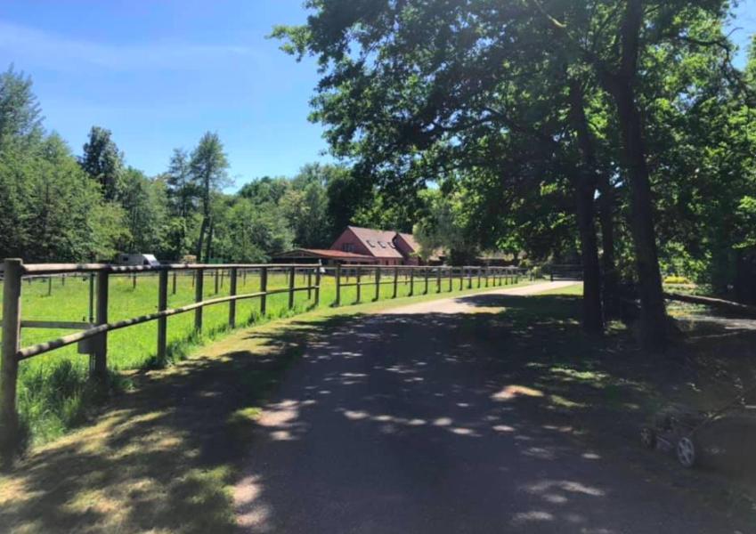 un chemin de terre à côté d'une clôture et d'arbres dans l'établissement Gîtes du Tichweg, à Colmar