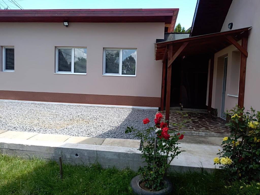 una casa con una puerta y flores en el patio en Casa Anda - Adult Only, en Sovata