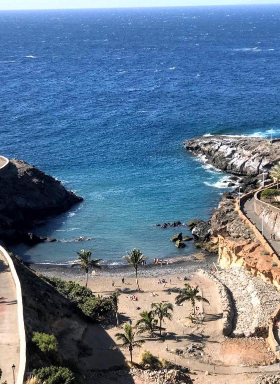 a beach with palm trees and the ocean at Piera's Paraiso Seaview in Playa Paraiso